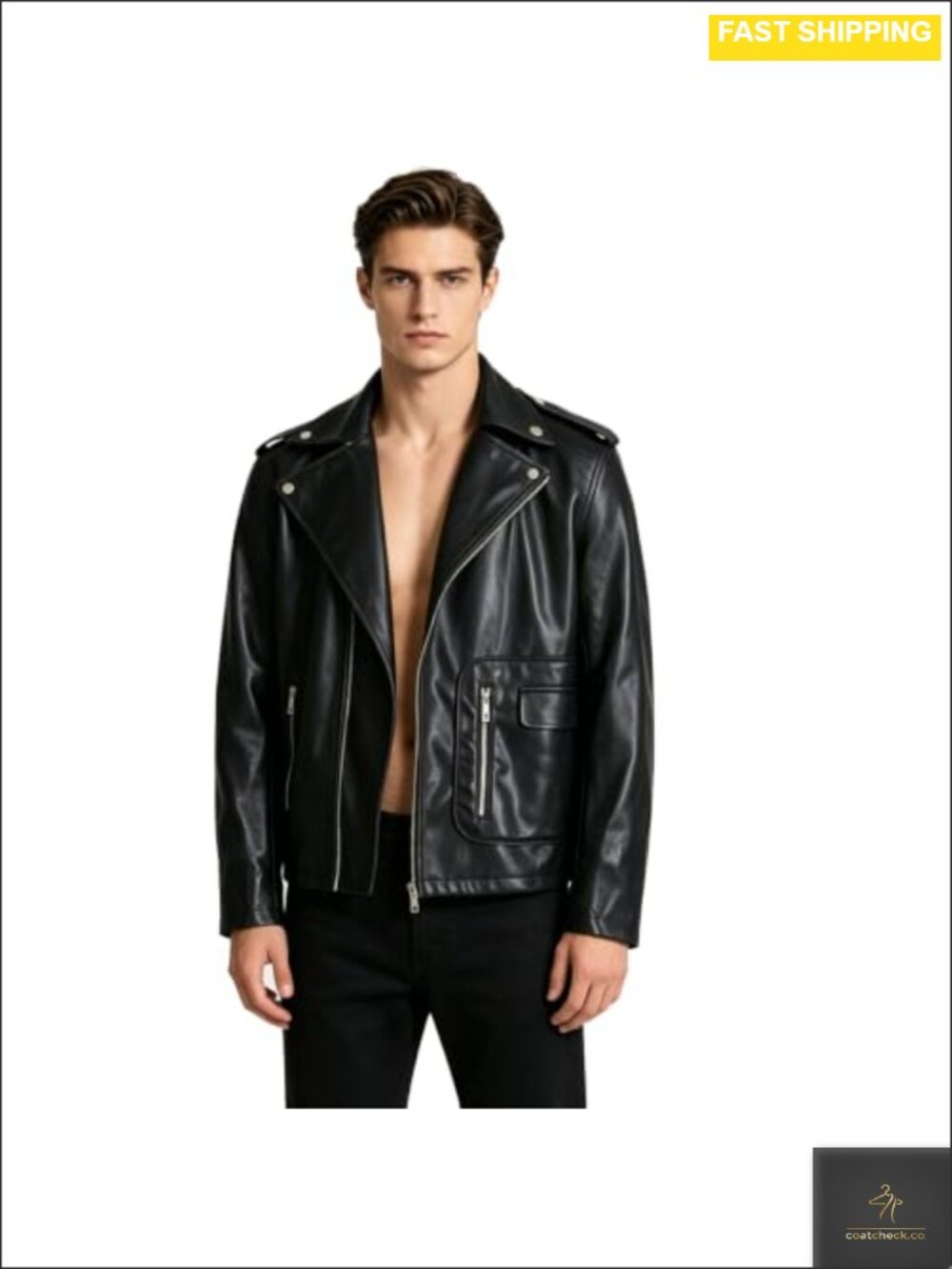 Mens Faux Leather Moto Jacket Zipper Asymmetric Slim Fit Biker Style